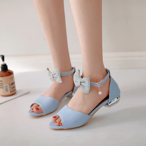 夏季鱼嘴公主鞋学生橡胶底软底蝴蝶结水钻儿童小女孩高跟凉鞋纯色