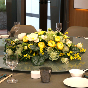 高档圆形餐桌花摆花套装餐厅酒店大圆桌转盘花桌面仿真花绢花摆放