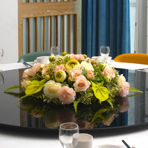 大圆桌转盘中间摆件餐厅桌面装饰花餐桌花摆花餐桌上假花仿真花卉