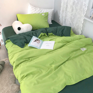 绿色简约四件套北欧风ins学生宿舍床上三件套床单被罩被套150x200