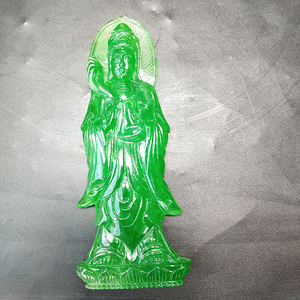 帝王绿缅甸翡翠大摆件观音菩萨佛像冰种色料满绿浮雕神像古董玉石