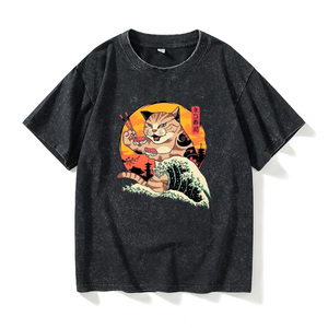 日系浮世绘猫武士创意和风T恤短袖衣服女男圆领大码宽松夏季情侣
