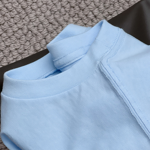 减龄奶蓝色!250g纯棉正肩短袖t恤纯色浅蓝baby蓝婴儿蓝休闲上衣