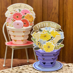 日本立体花卉感谢贺卡雏菊3d花盆可折叠烫金新年礼物小心情祝福卡