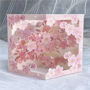 新品日本樱花立体贺卡满窗花朵装饰摆件手办拍照背景毕业季送老师