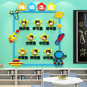 班级每周之星评比栏装饰布置小学生教室文化墙面建设3d立体墙贴画