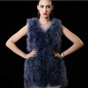 私家订制鸵鸟毛皮草马甲轻盈羽毛手工加密缝制火鸡毛无袖背心外套