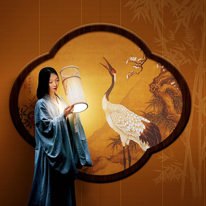 3d复古风中式壁纸茶室客厅背景墙壁画古典汉服自拍馆剧本杀店墙纸