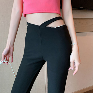 性感心机露腰休闲裤女春夏设计感高腰镂空开叉西装裤拖地阔腿裤子