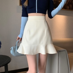 杏色鱼尾半身裙女夏季新款高腰a字短款设计感小众显瘦百搭短裙子