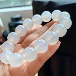 一元起拍卖缅甸翡翠冰种大圆珠白冰男款手串手链
