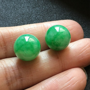 拍卖缅甸翡翠冰种阳绿翡翠圆珠散珠手链手串配珠裸石对珠10mm珠子