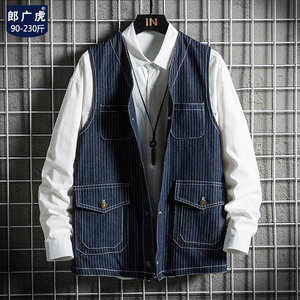 夏季韩版衬衫男士翻领休闲工装衬衣男马甲牛仔上衣服潮流搭配外套