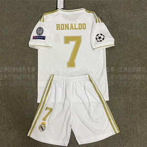 19-20皇马7号c罗球衣欧冠版复古小学生儿童款定制足球服套装童款