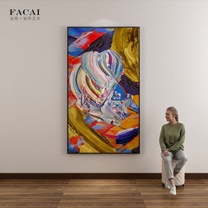 手绘油画抽象艺术五彩缤纷装饰画玄关走廊过道背景墙壁画竖版挂画