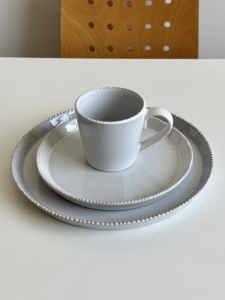 复古法式小珠点点灰色陶瓷深盘 陶瓷马克杯 早餐盘装饰摆盘 8.5寸
