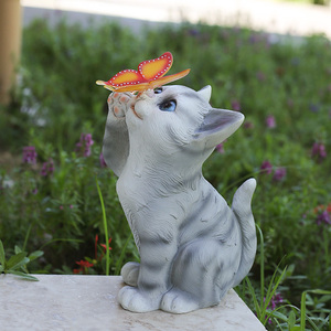 户外太阳能发光庭院动物造型灯防水花园装饰布置创意蝴蝶小猫摆件