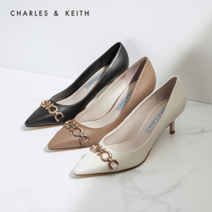 charles&keith21秋季新品ck1-60361358女士金属装饰尖头高跟单鞋