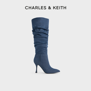 CHARLES&KEITH冬季女靴CK1-90580185时尚长筒尖头高跟靴堆堆靴女