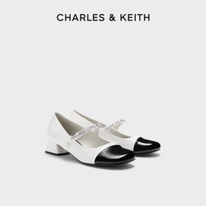 【618开门红】CHARLES&KEITH夏女鞋CK1-60580265拼色粗跟玛丽珍鞋