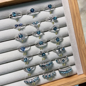 末泽 高级质感伦敦蓝托帕石合集3天然水晶戒指活口可调节小众饰品
