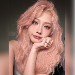 90星缘咖啡屋淘宝欧美假发女 淡金渐变粉色中分长卷发烟熏妆抖音