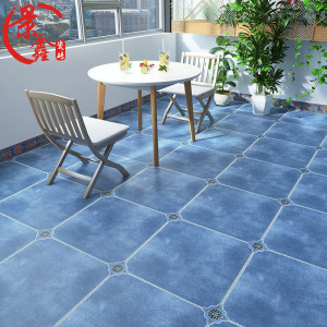 蓝色地中海客厅仿古瓷砖600x600美式田园风格复古地砖 防滑地板砖