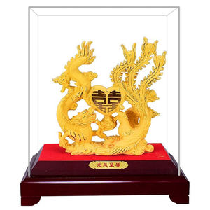 京峰阁绒沙金摆件龙凤呈祥结婚礼物婚庆礼品送客户送朋友新婚礼物