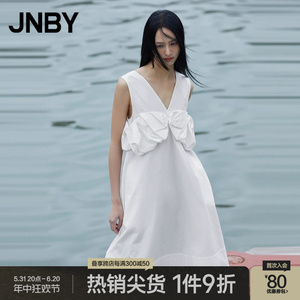 JNBY/江南布衣夏季无袖连衣裙女装黑色裙子气质A型宽松中长款白色