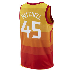 爵士队45号mitchell米切尔球衣大雪山复古城市版热压篮球服定制