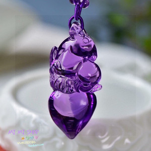 天然紫水晶生肖兔子吊坠超美紫罗兰色，晶体冰透干净工艺精湛。