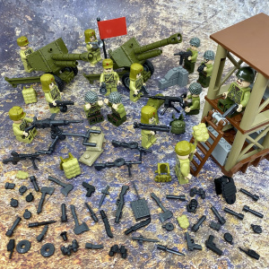 乐高积木二战军事碉堡塔楼阵地士兵战马打仗人仔儿童拼装益智玩具