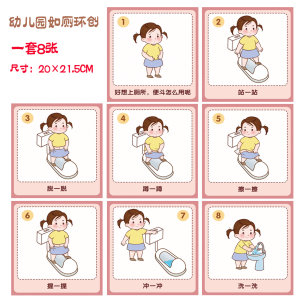 幼儿园儿童如厕流程如厕蹲厕步骤示意图卫生间防水贴纸海报贴方形