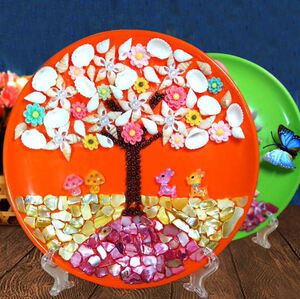 儿童diy天然礼物摆件粘贴圆盘画贝壳手工制作材料10岁海螺女孩