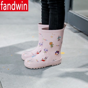 儿童雨靴女孩子雨鞋粉色黑色涂鸦女生橡胶水鞋韩版中小童宝宝雨鞋