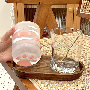 日式可爱猫爪杯创意玻璃杯学生宿舍女果汁早餐牛奶杯家用喝水杯子