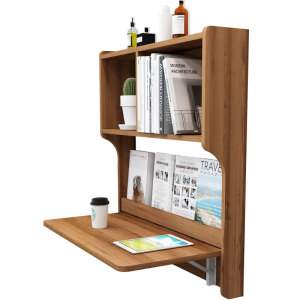 爱梦鸟创意实木折叠桌壁挂墙上窄书桌简约现代悬空挂壁式电脑书架