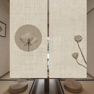 爱梦鸟禅意亚麻新中式卷帘窗帘升降手拉吊帘电动隔断帘定制荷花素