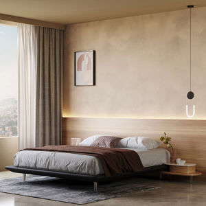 宜氧家居悬浮床意式极简无床头网红实木双人床小户型古典主卧设计