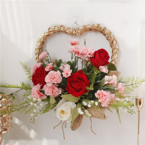 玫瑰康乃馨假花装饰母亲节捧花蓝卧室入户门挂件房间挂饰花环客厅