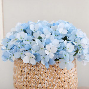 浅蓝淡蓝色高档美式仿真绣球花玫瑰花束客厅餐桌花瓶装饰假花插花