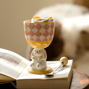 早餐杯酸奶杯高颜值女生陶瓷马克杯家用儿童高脚杯子甜品冰淇淋杯
