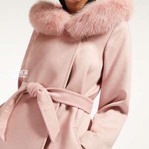 maxmara女装 粉色毛领带帽大衣外套22秋冬正品折扣代购6086118906