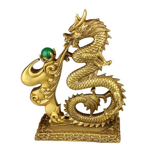 德佑堂纯铜龙摆件福龙金龙戏珠家居书房装饰品铜龙工艺品擦黑色