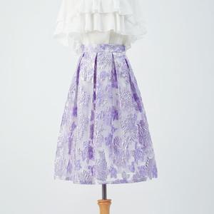 刺绣紫色半身裙蓬蓬裙欧根纱夏季2024梨型身材遮胯中长款a字伞裙