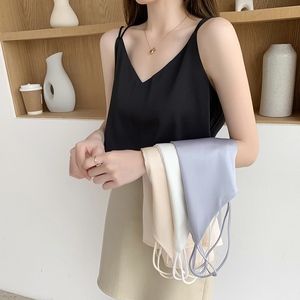港味chic小清新外穿宽松雪纺v领小吊带女内搭打底背心无袖t恤上衣