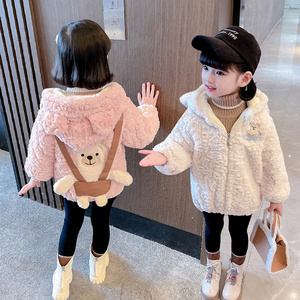 洋气女宝宝冬季毛毛衣新款小女孩加厚2到3四岁双胞胎姐妹连帽衣服