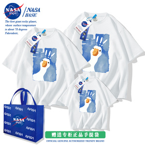 NASA联名卡通短袖t恤女夏2024新款潮牌宽松情侣亲子装白色体恤衫