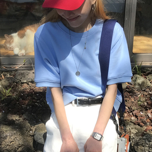 浅天蓝色 毛线圈t恤 短袖上衣小衫女装 韩国东大门代购夏季新款d