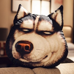 冬季搞怪搞笑狗头午睡小枕头哈士奇二哈暖手抱枕被子两用靠垫毯子